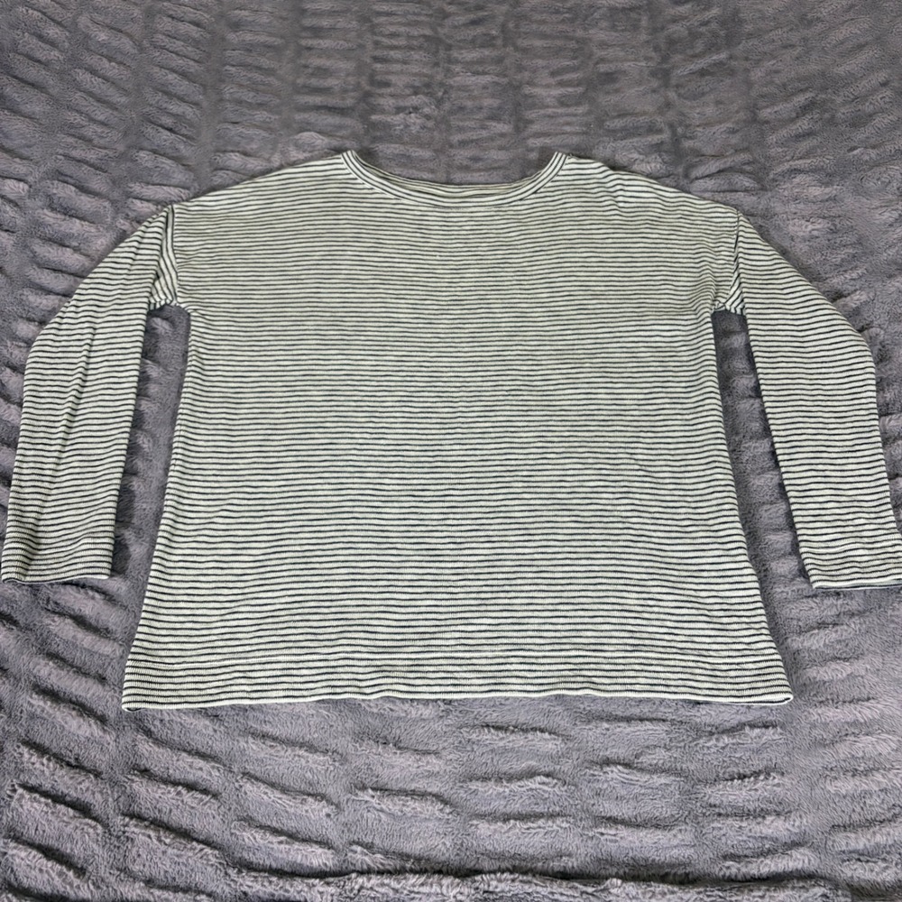 J.Jill Sage Green Navy Blue Striped 100% Cotton Long Sleeve Top XS AT509